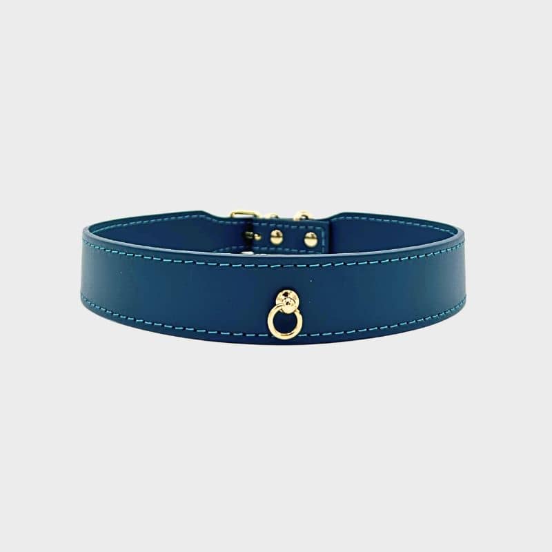 Collier en cuir bleu marin pour chien fait en Italie