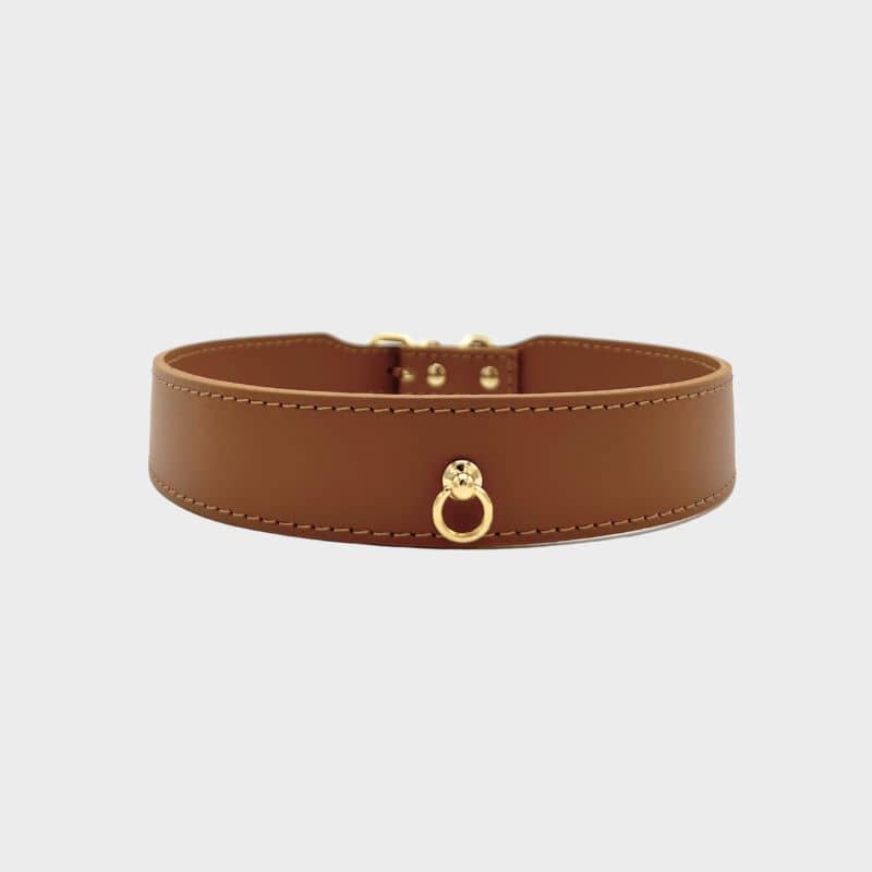 Collier en cuir marron camel pour chien fait en Italie