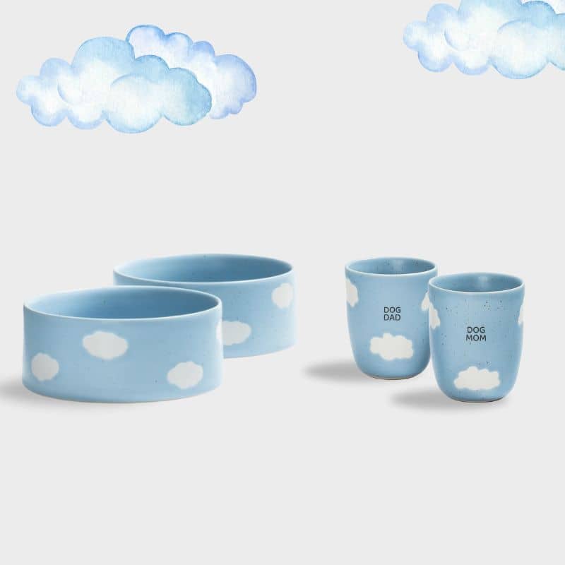 Collection complète Cloud de Egg Back Home avec gamelle pour chien, tasse dog mom et tasse dog dad