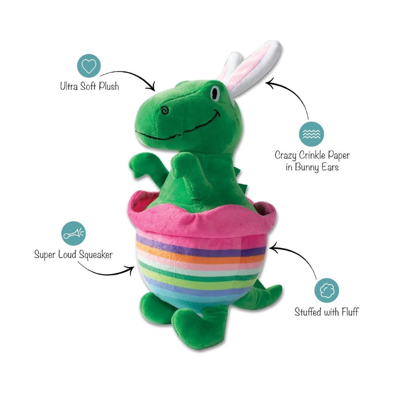 Jouet peluche pour chien en forme de dinosaure déguisé en lapin et oeuf de paques "Just Hatched" Fringe