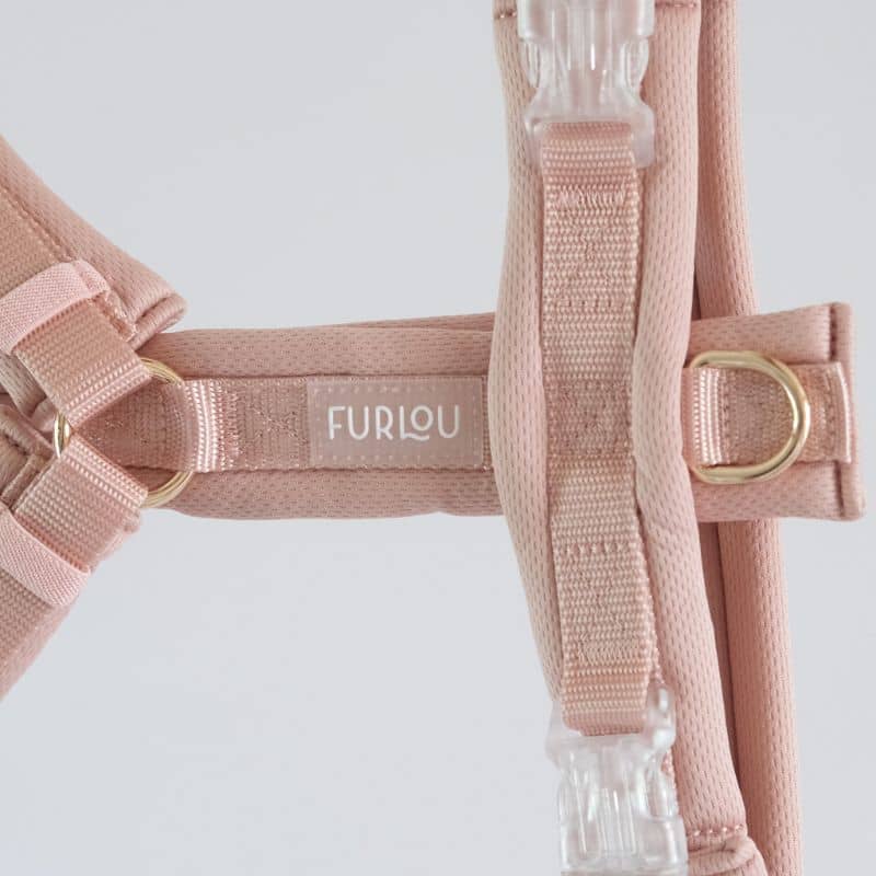 Détail du harnais comfort en H ultra léger pour chien de Furlou en Rose