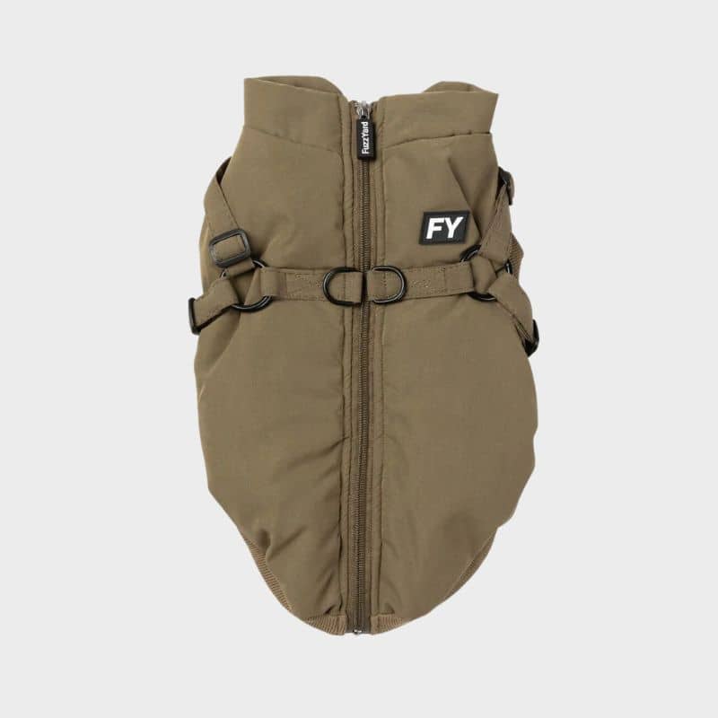 Manteau pour chien avec harnais intégré en vert kaki "Flash"