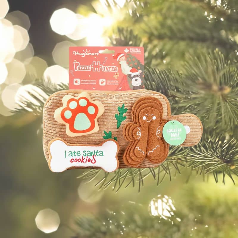 jouet noel interactif et d'occupation pour chien en forme de planche de cookie board Hugsmart : peluche de fouille dans laquelle cacher des friandises 