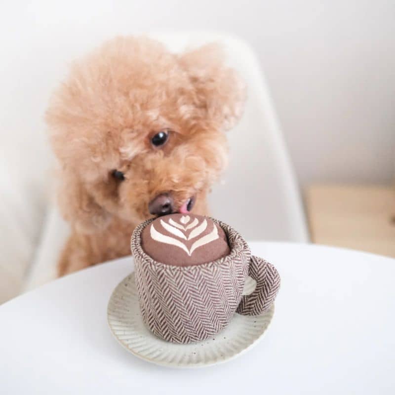 jeu d'occupation et de fouille pour chien en forme de tasse de café avec cachette à friandises et balle rebondissante qui couine Latte Pop Lambwolf Collective