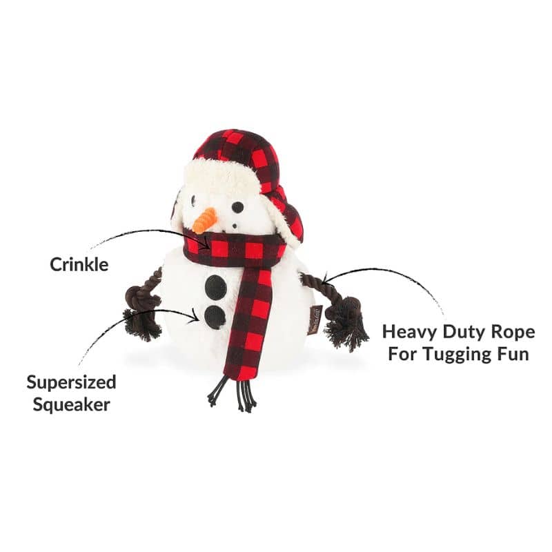 jouet peluche de Noël pour chien en forme de bonhomme de neige "Home for the holidays blizzard buddy" par la marque Play