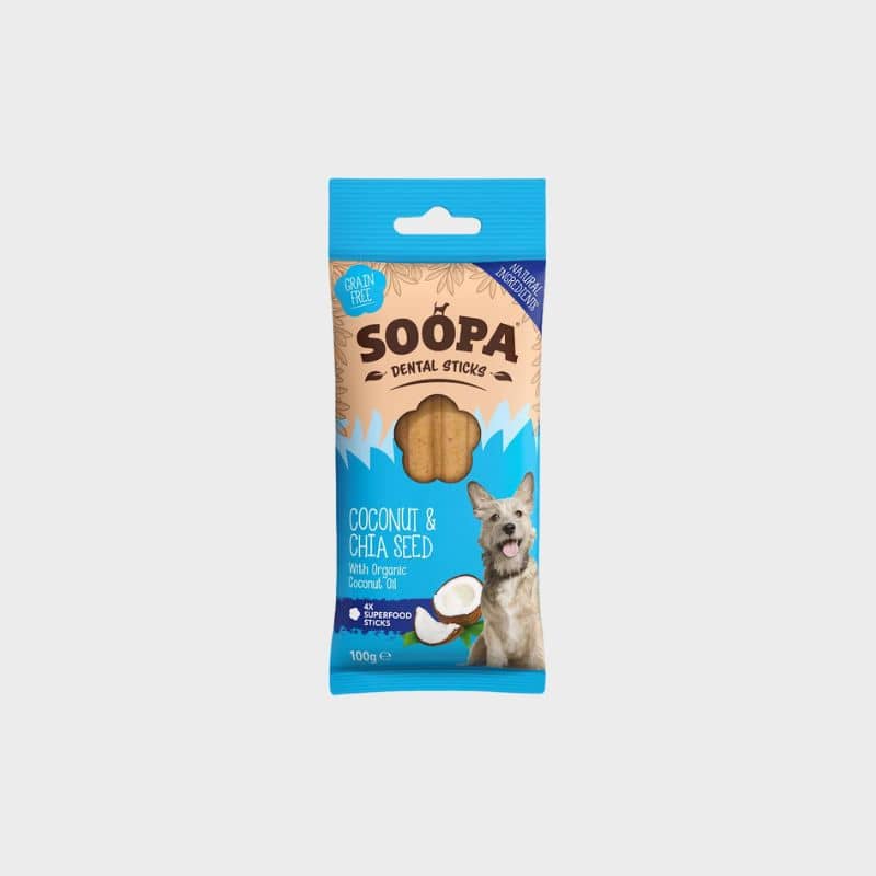 bâtonnets dentaires à mâcher à la noix de coco et graines de chia de Soopa pour chien