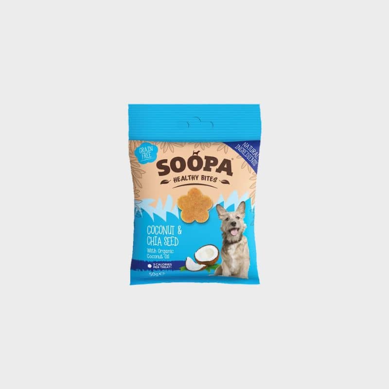 Friandises healthy Bites de la marque Soopa à la noix de coco et aux graines de Chia