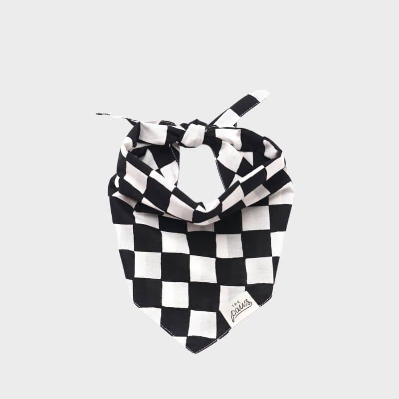 Bandana pour chien échiquier noir et blanc de The Paws