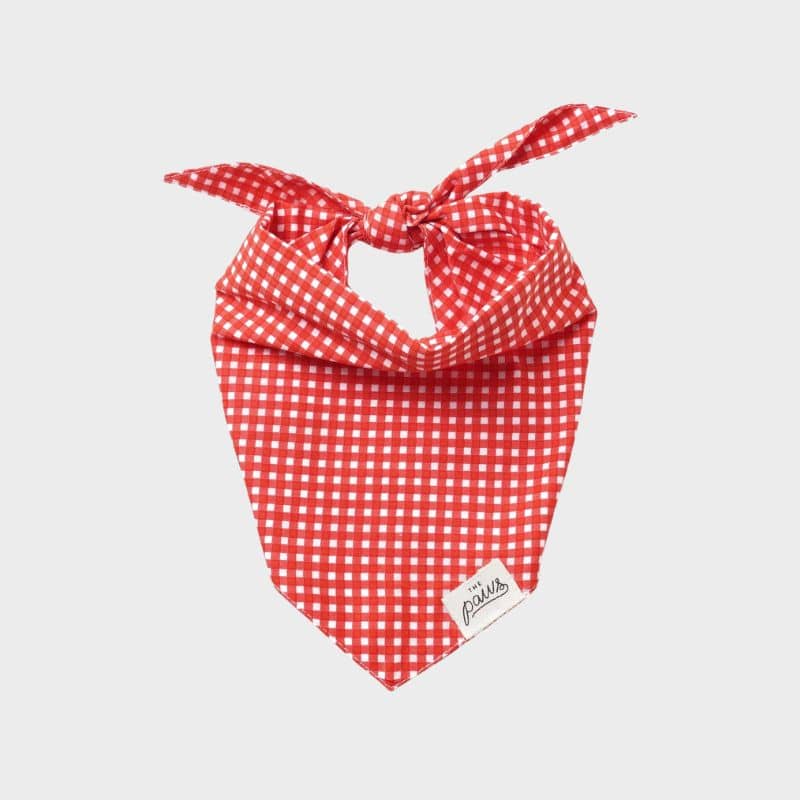 Bandana pour chien en coton imprimé vichy rouge et blanc The Paws - Accessoire élégant et confortable, idéal pour toutes les occasions.