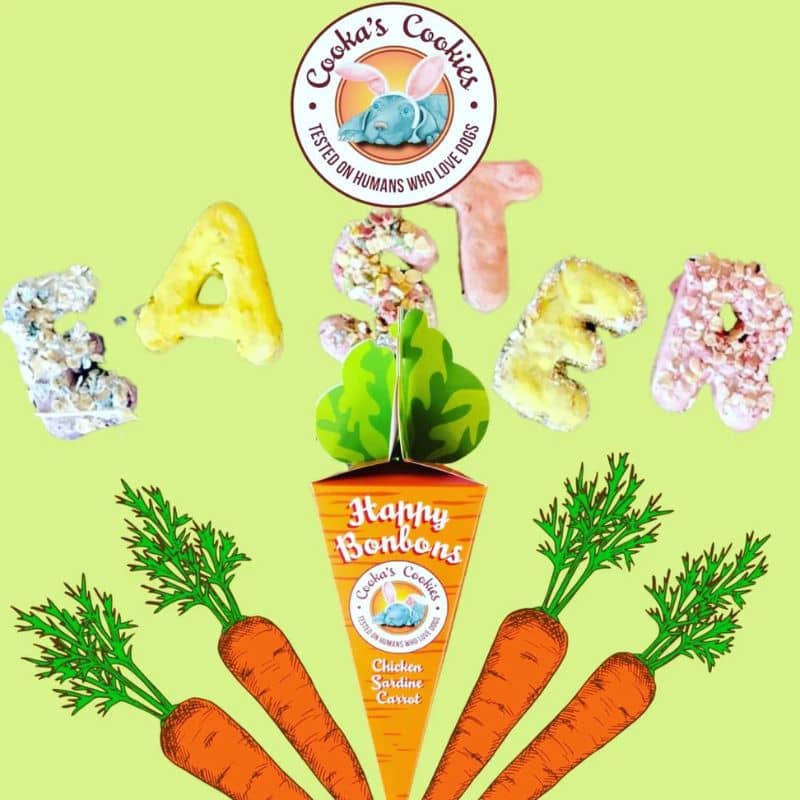 friandises naturelles pour chien en cornet sous forme de carotte happy bonbons Cooka's cookies poulet carottes et sardines